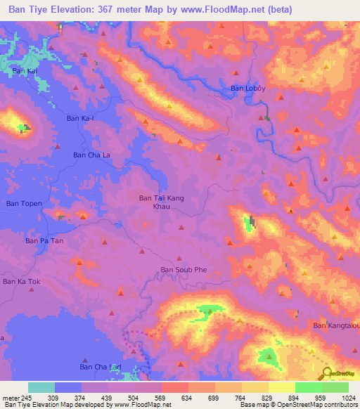 Ban Tiye,Laos Elevation Map