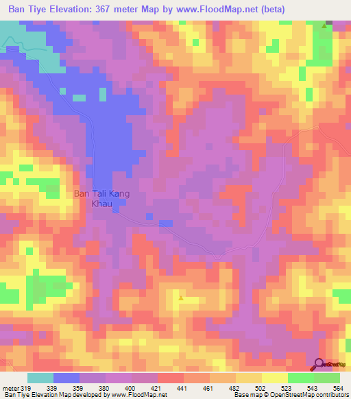 Ban Tiye,Laos Elevation Map