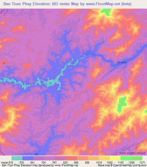 Ban Tiom Phay,Laos Elevation Map