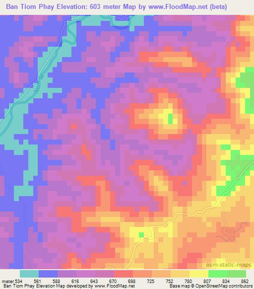 Ban Tiom Phay,Laos Elevation Map