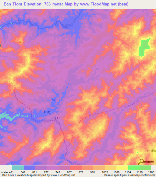 Ban Tiom,Laos Elevation Map