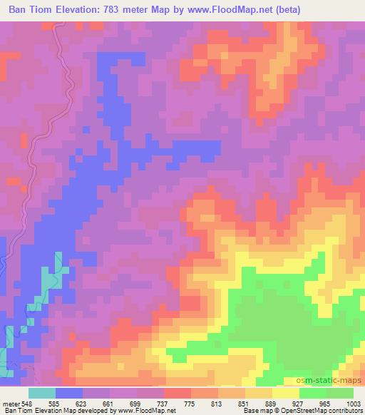 Ban Tiom,Laos Elevation Map