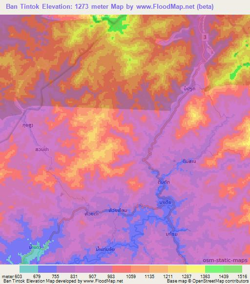 Ban Tintok,Laos Elevation Map