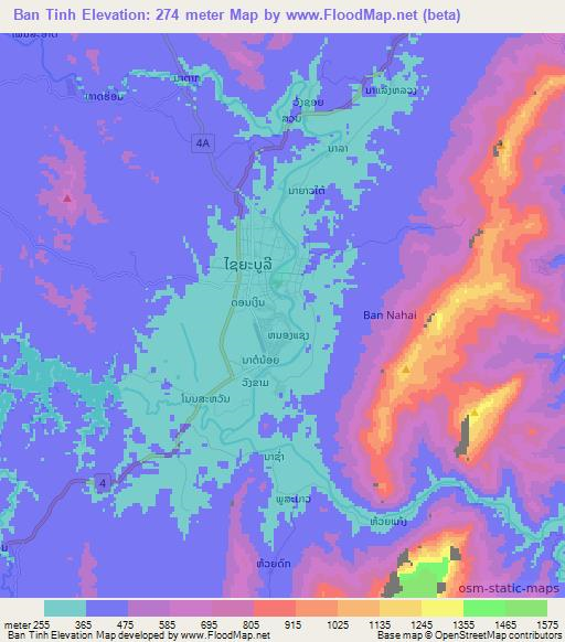 Ban Tinh,Laos Elevation Map