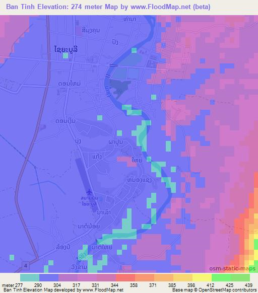 Ban Tinh,Laos Elevation Map