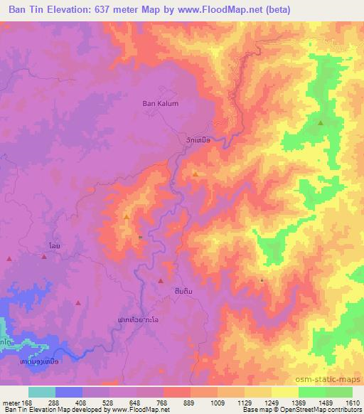 Ban Tin,Laos Elevation Map