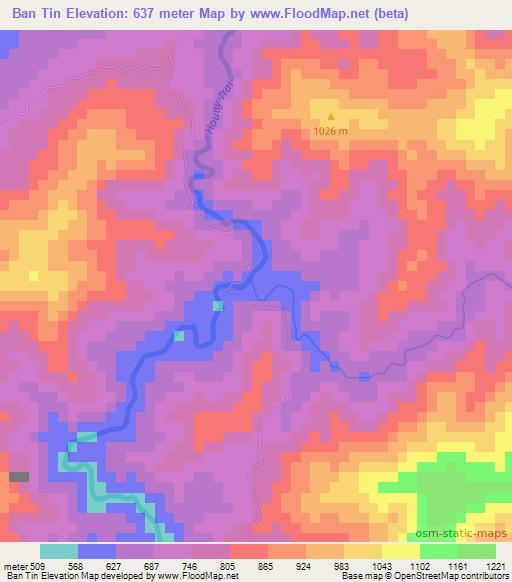 Ban Tin,Laos Elevation Map