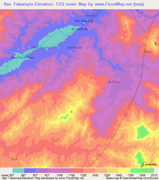 Ban Tiakampia,Laos Elevation Map