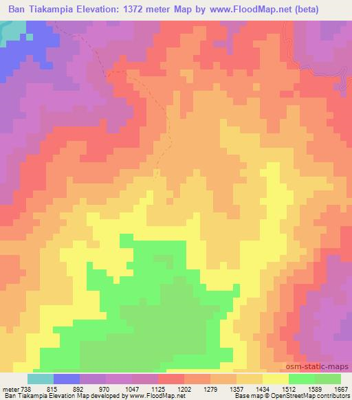 Ban Tiakampia,Laos Elevation Map