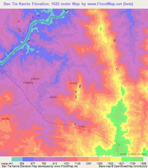 Ban Tia Kamla,Laos Elevation Map