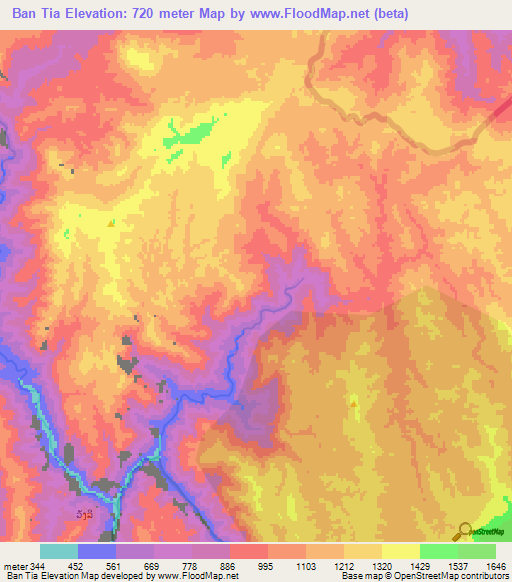 Ban Tia,Laos Elevation Map