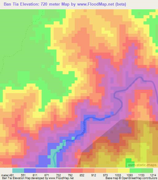 Ban Tia,Laos Elevation Map