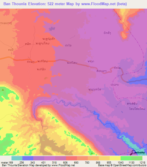 Ban Thounla,Laos Elevation Map