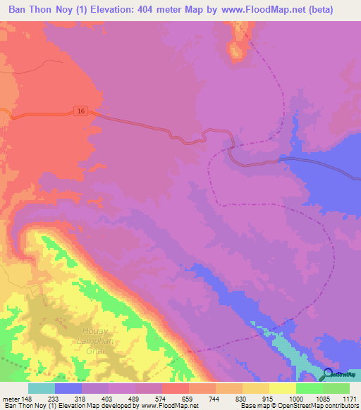 Ban Thon Noy (1),Laos Elevation Map