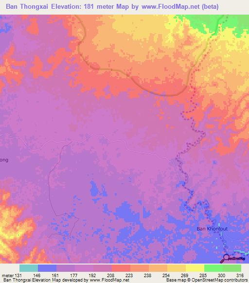 Ban Thongxai,Laos Elevation Map