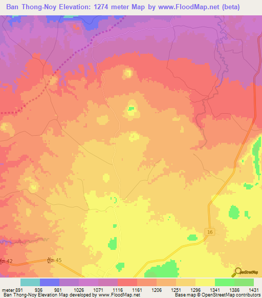 Ban Thong-Noy,Laos Elevation Map