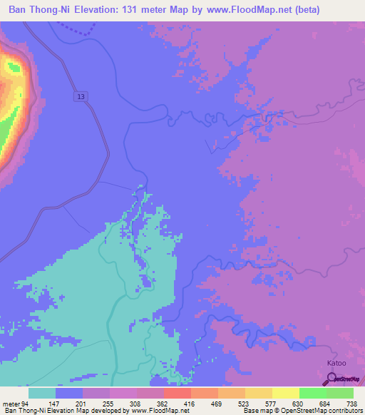 Ban Thong-Ni,Laos Elevation Map