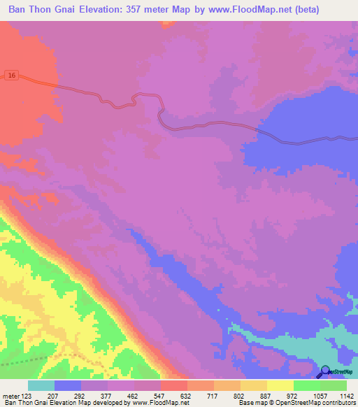 Ban Thon Gnai,Laos Elevation Map