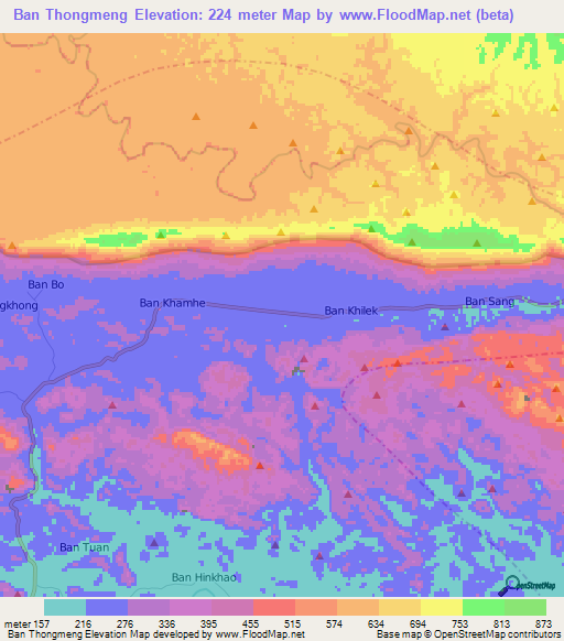 Ban Thongmeng,Laos Elevation Map