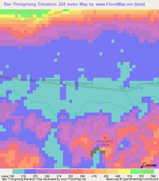 Ban Thongmeng,Laos Elevation Map