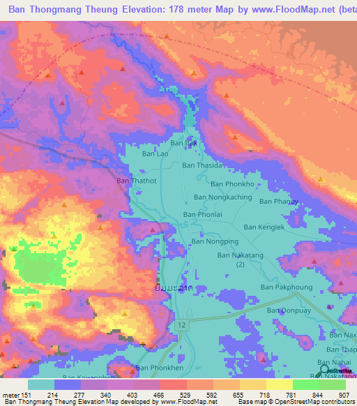 Ban Thongmang Theung,Laos Elevation Map