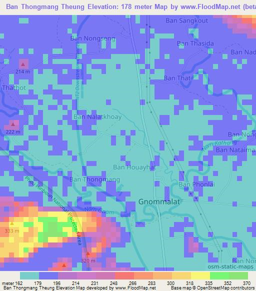 Ban Thongmang Theung,Laos Elevation Map