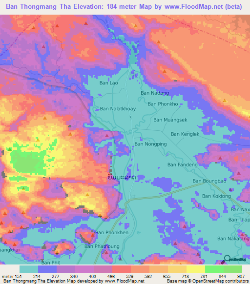 Ban Thongmang Tha,Laos Elevation Map