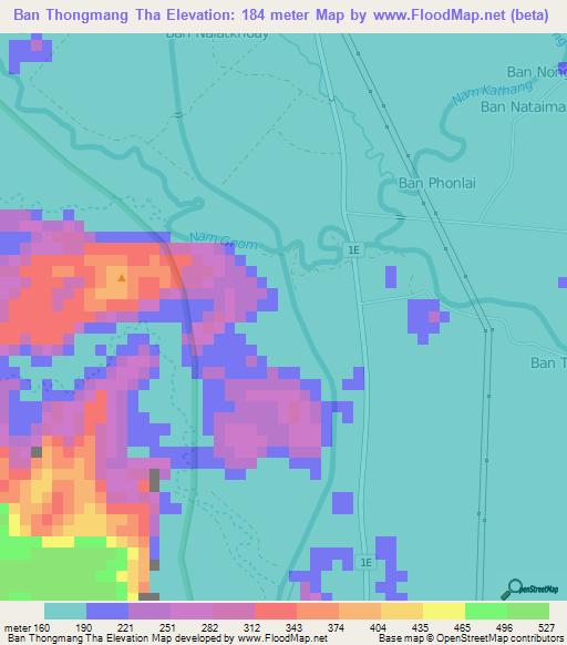 Ban Thongmang Tha,Laos Elevation Map