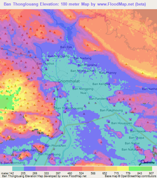 Ban Thonglouang,Laos Elevation Map