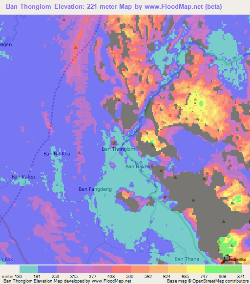 Ban Thonglom,Laos Elevation Map