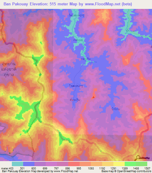 Ban Pakouay,Laos Elevation Map