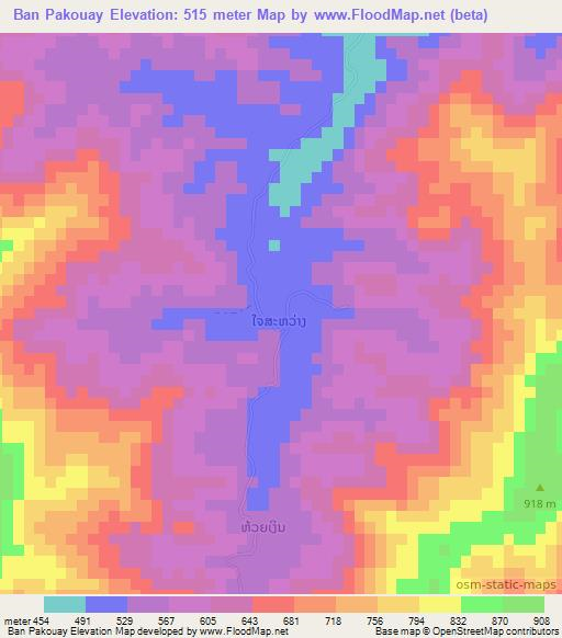 Ban Pakouay,Laos Elevation Map