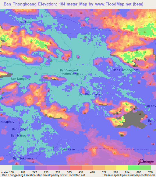 Ban Thongkoang,Laos Elevation Map