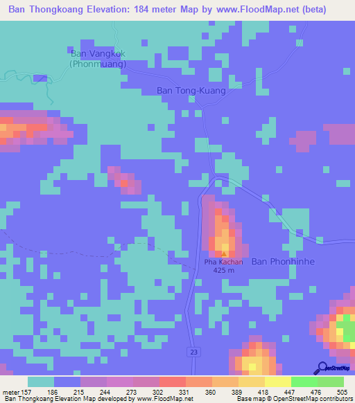 Ban Thongkoang,Laos Elevation Map