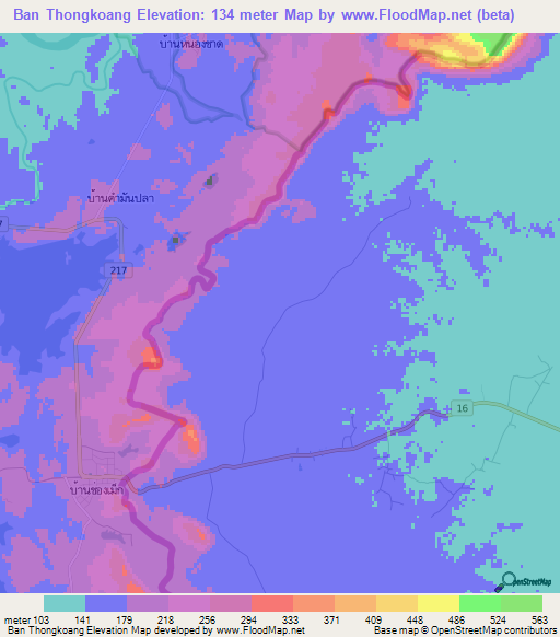 Ban Thongkoang,Laos Elevation Map