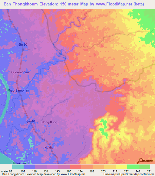 Ban Thongkhoum,Laos Elevation Map