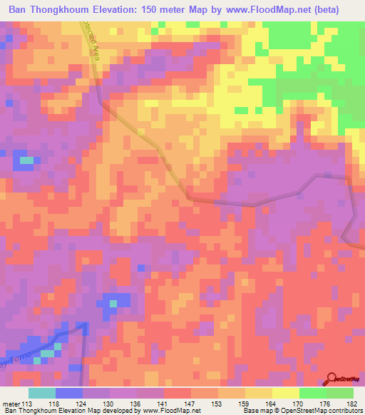 Ban Thongkhoum,Laos Elevation Map