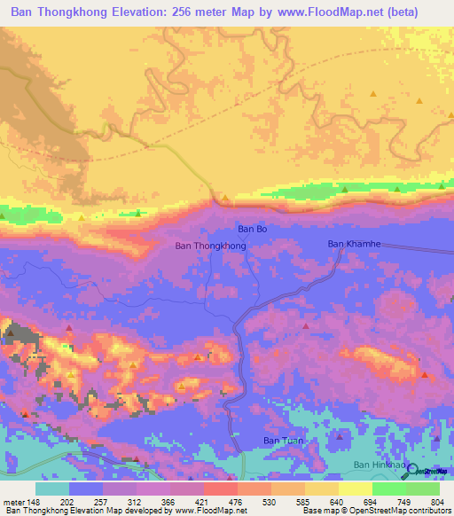 Ban Thongkhong,Laos Elevation Map