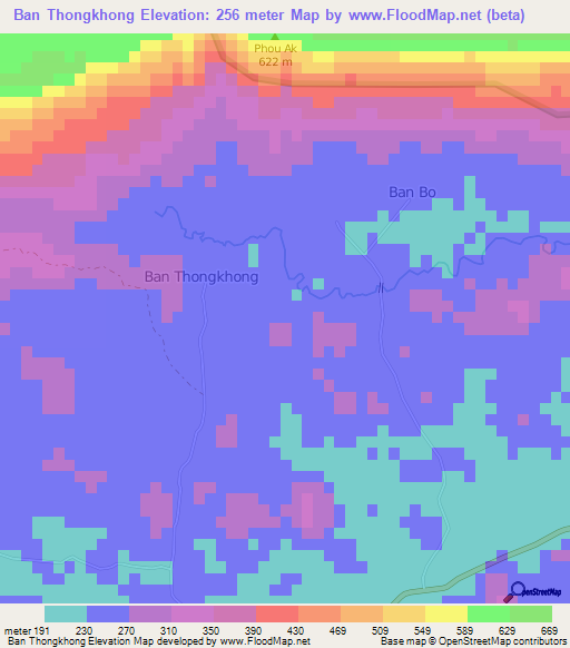 Ban Thongkhong,Laos Elevation Map