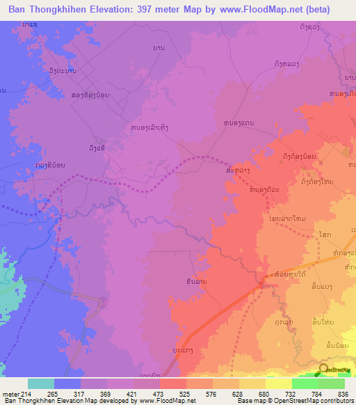 Ban Thongkhihen,Laos Elevation Map
