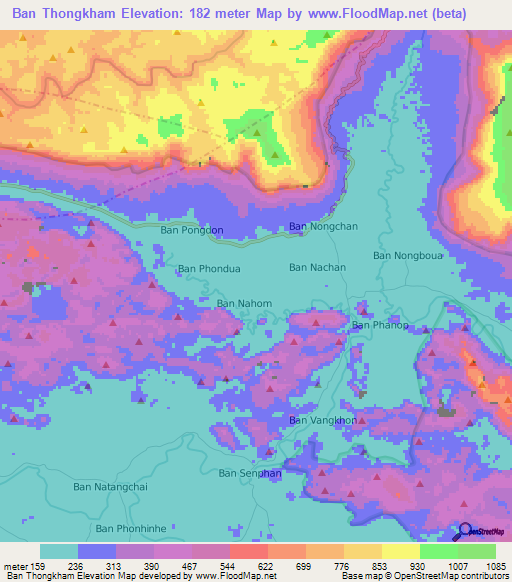 Ban Thongkham,Laos Elevation Map