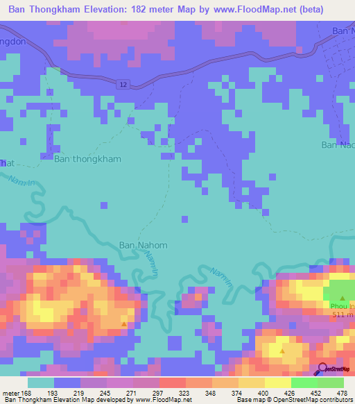 Ban Thongkham,Laos Elevation Map