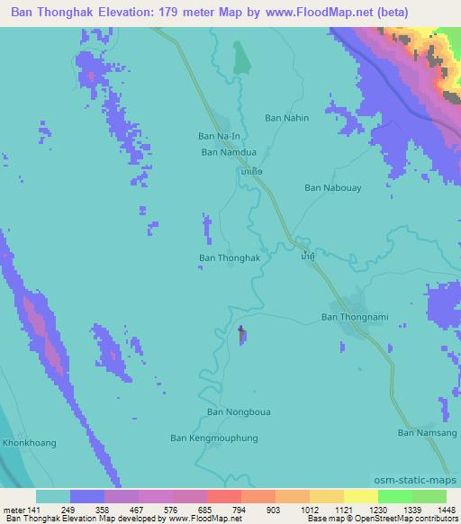 Ban Thonghak,Laos Elevation Map