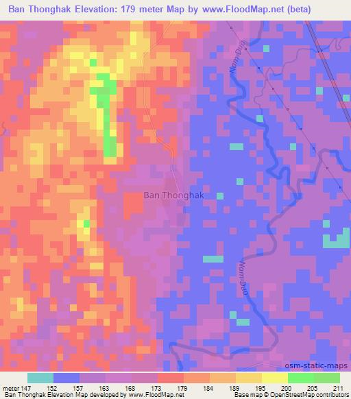 Ban Thonghak,Laos Elevation Map