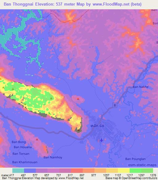 Ban Thonggnai,Laos Elevation Map