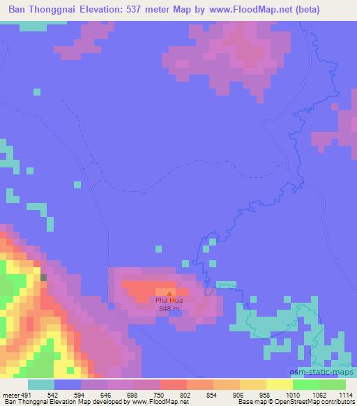 Ban Thonggnai,Laos Elevation Map