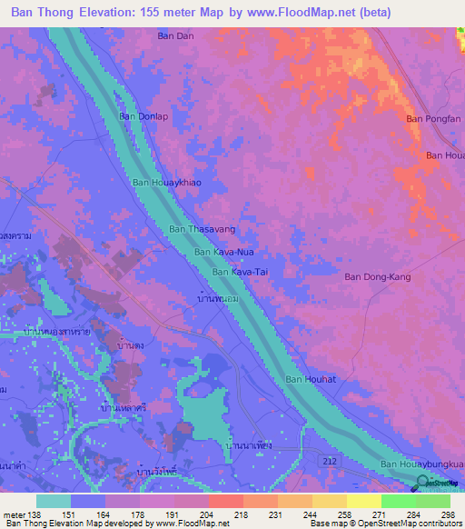 Ban Thong,Laos Elevation Map