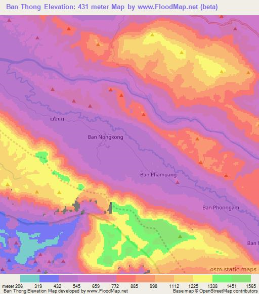 Ban Thong,Laos Elevation Map