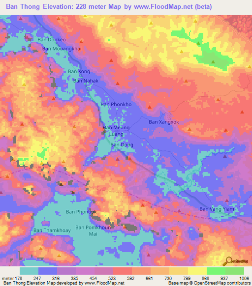 Ban Thong,Laos Elevation Map