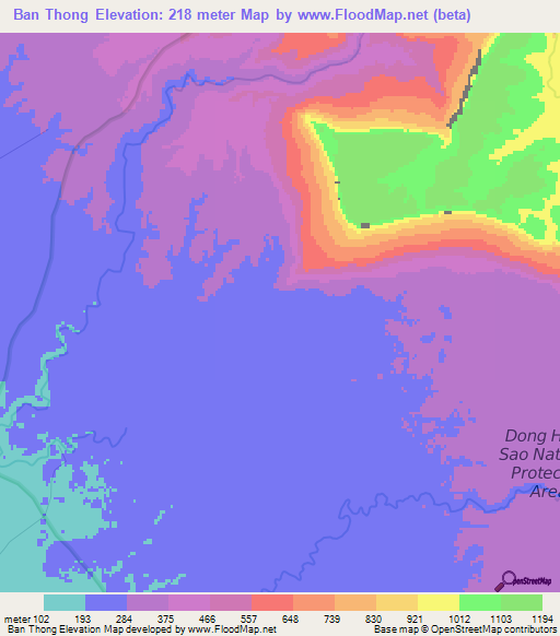 Ban Thong,Laos Elevation Map